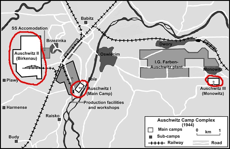 แผนที่ชอบ Auschwitz 1, 2, และ 3